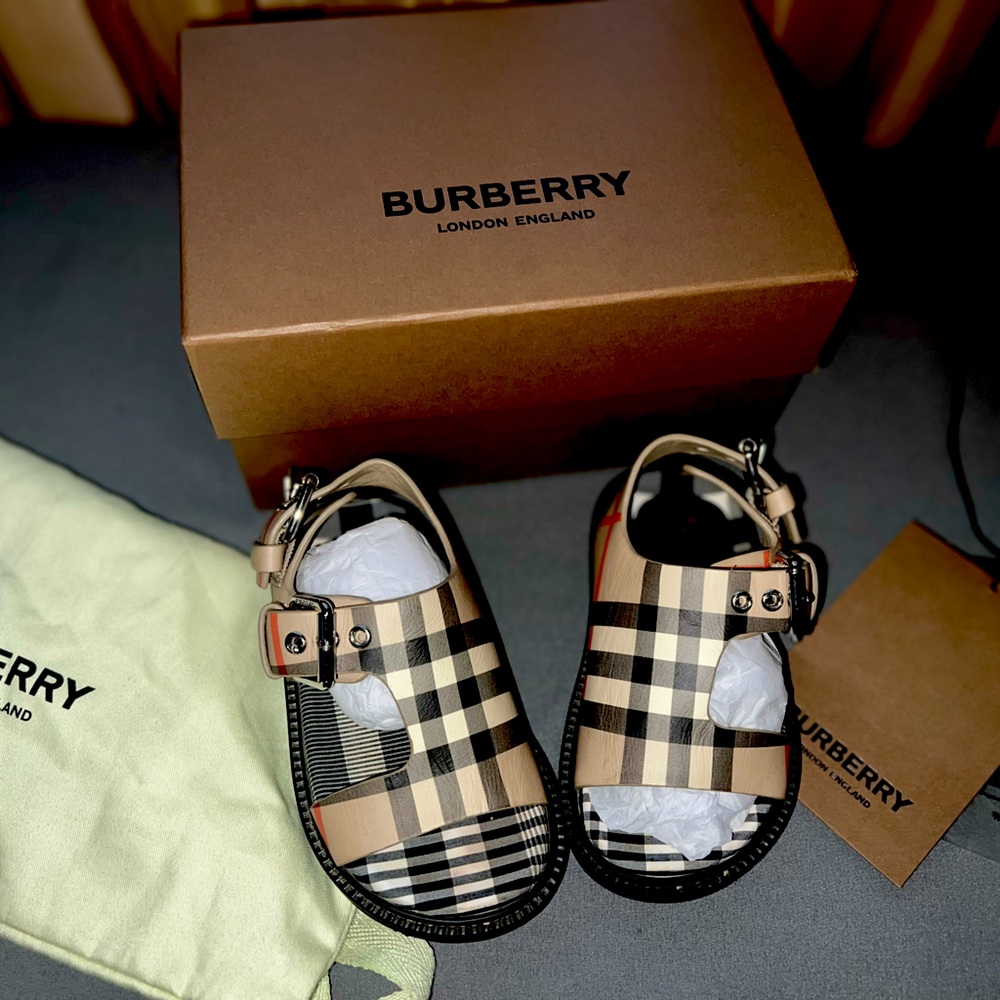 Burberry Kids Check Sandals - Beige and Black